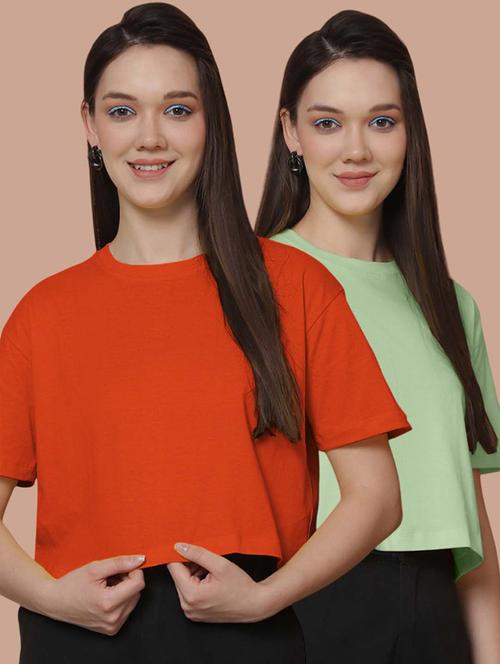 women pack of 2 solid crop t-shirt - 21370812 - Very Small Image - 1