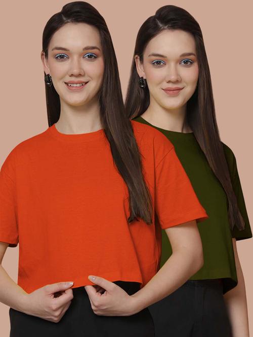 women pack of 2 solid crop t-shirt - 21370813 - Very Small Image - 1