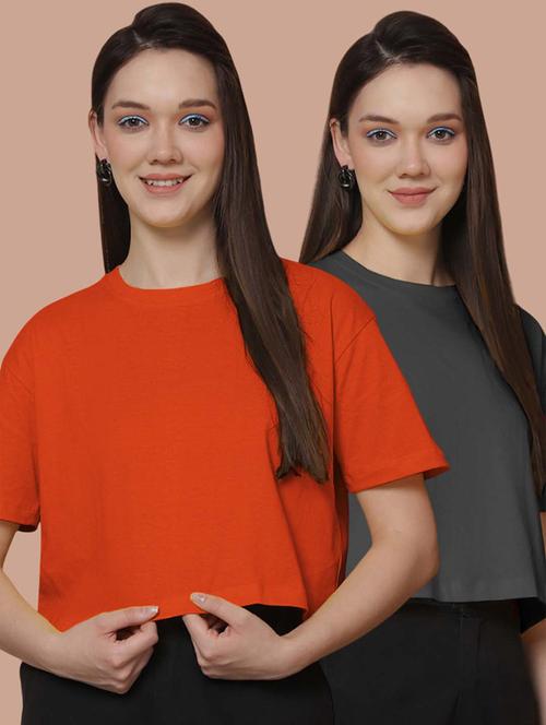 women pack of 2 solid crop t-shirt - 21370814 - Very Small Image - 1
