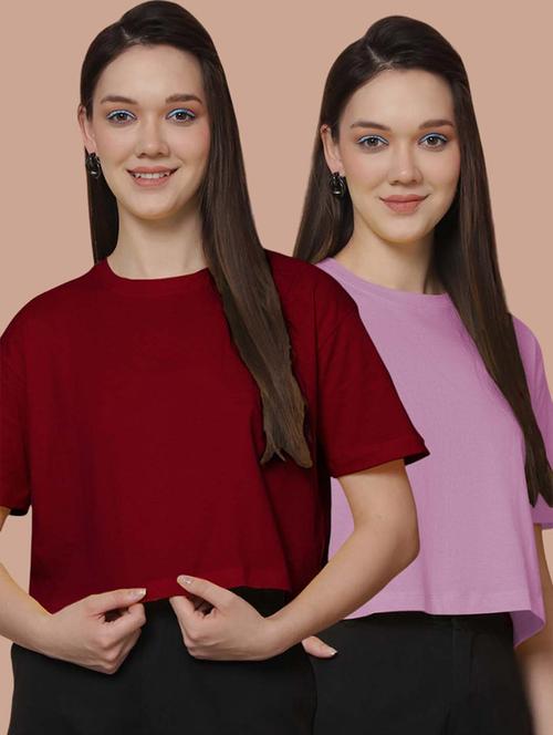 women pack of 2 solid crop t-shirt - 21370815 - Very Small Image - 1