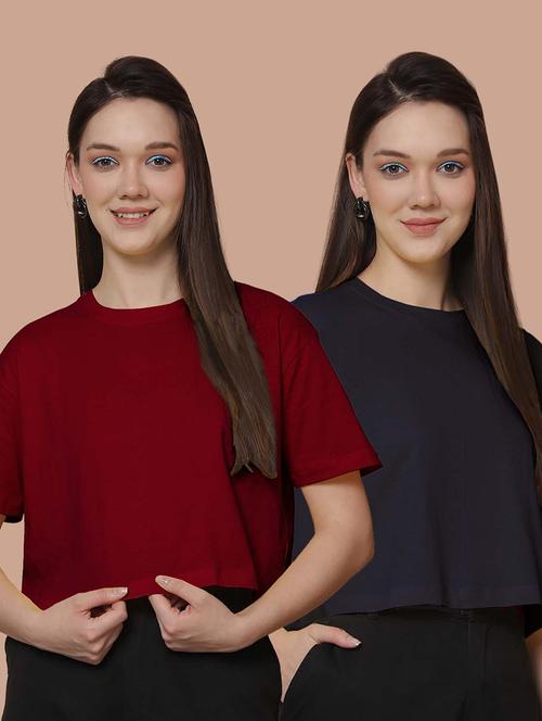women pack of 2 solid crop t-shirt - 21370816 - Very Small Image - 1