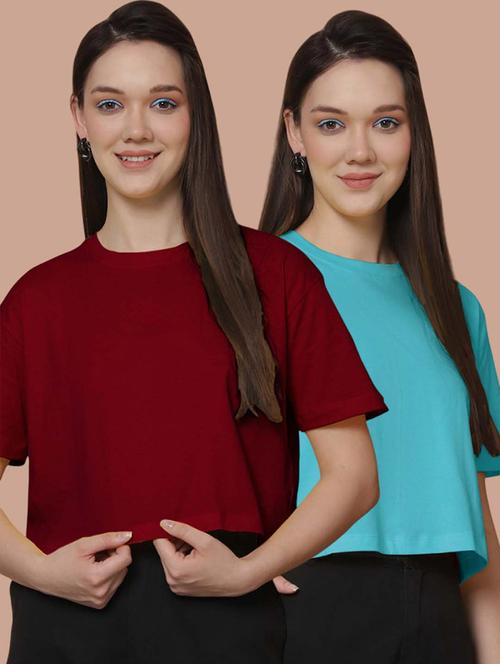 women pack of 2 solid crop t-shirt - 21370817 - Very Small Image - 1