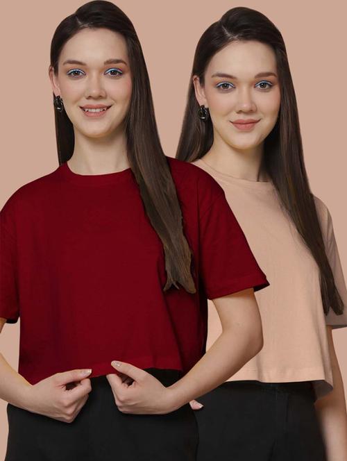 women pack of 2 solid crop t-shirt - 21370819 - Very Small Image - 1
