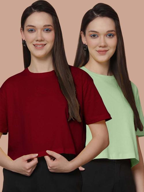 women pack of 2 solid crop t-shirt - 21370820 - Very Small Image - 1