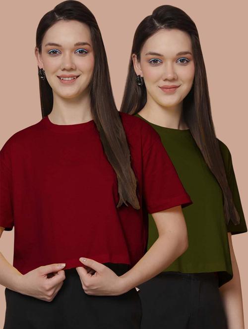 women pack of 2 solid crop t-shirt - 21370821 - Very Small Image - 1