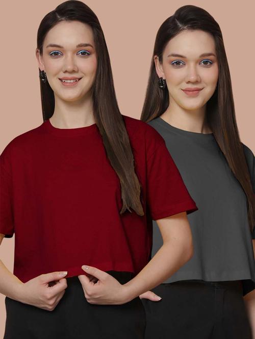 women pack of 2 solid crop t-shirt - 21370822 - Very Small Image - 1