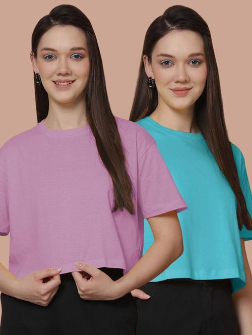 women pack of 2 solid crop t-shirt - 21370824 - Very Small Image - 1