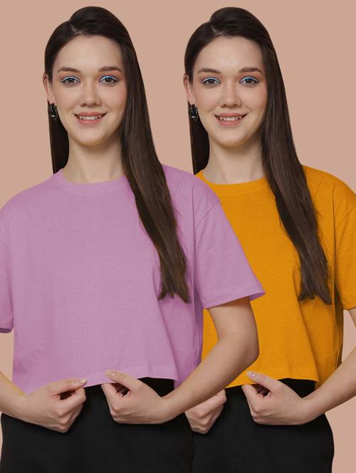 women pack of 2 solid crop t-shirt - 21370825 - Very Small Image - 1