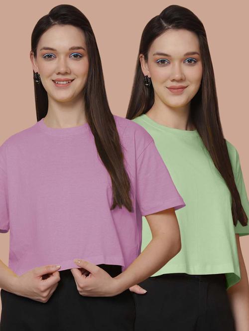 women pack of 2 solid crop t-shirt - 21370827 - Very Small Image - 1