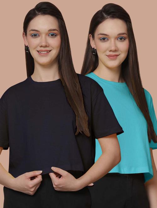 women pack of 2 solid short sleeve crop t-shirt - 21370830 - Very Small Image - 1