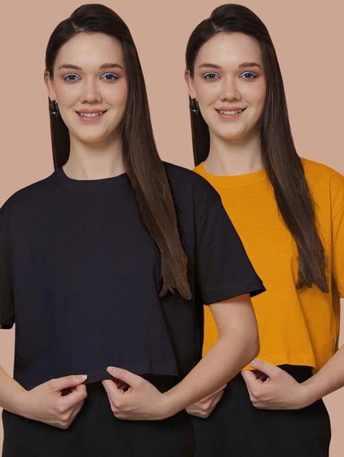 women pack of 2 solid short sleeve crop t-shirt - 21370831 - Very Small Image - 1