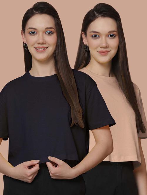 women pack of 2 solid short sleeve crop t-shirt - 21370832 - Very Small Image - 1