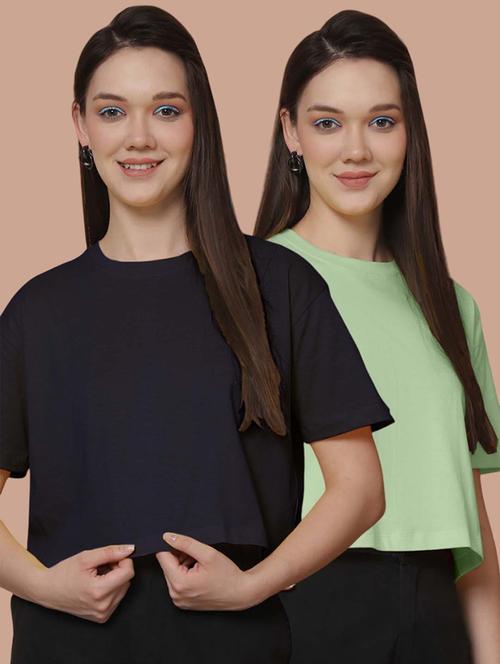women pack of 2 solid short sleeve crop t-shirt - 21370833 - Very Small Image - 1