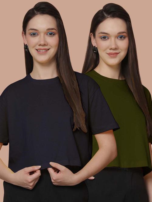 women pack of 2 solid short sleeve crop t-shirt - 21370834 - Very Small Image - 1