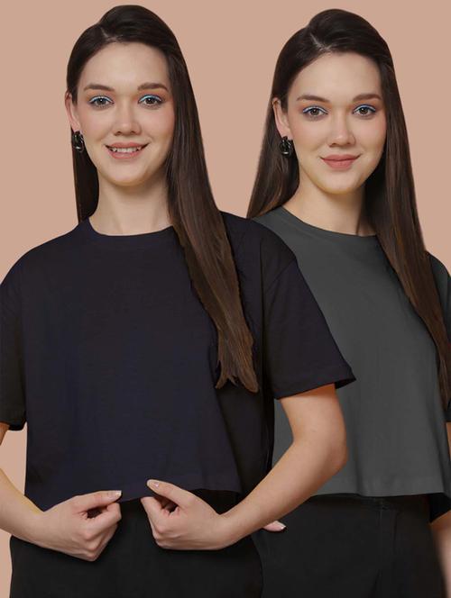 women pack of 2 solid short sleeve crop t-shirt - 21370835 - Very Small Image - 1