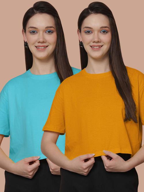 women pack of 2 solid short sleeve crop t-shirt - 21370836 - Very Small Image - 1