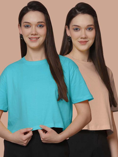 women pack of 2 solid short sleeve crop t-shirt - 21370837 - Very Small Image - 1