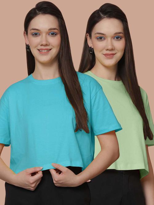 women pack of 2 solid short sleeve crop t-shirt - 21370838 - Very Small Image - 1