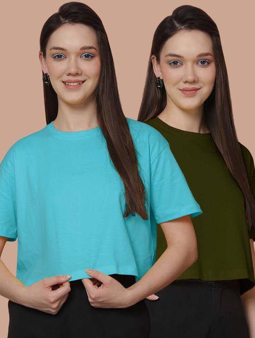women pack of 2 solid short sleeve crop t-shirt - 21370839 - Very Small Image - 1