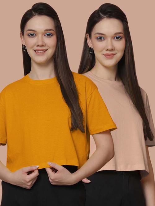 women pack of 2 solid short sleeve crop t-shirt - 21370841 - Very Small Image - 1
