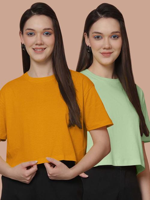 women pack of 2 solid short sleeve crop t-shirt - 21370842 - Very Small Image - 1