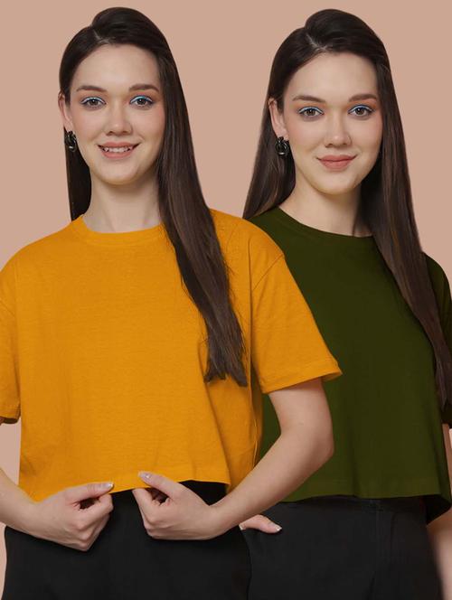 women pack of 2 solid short sleeve crop t-shirt - 21370843 - Very Small Image - 1