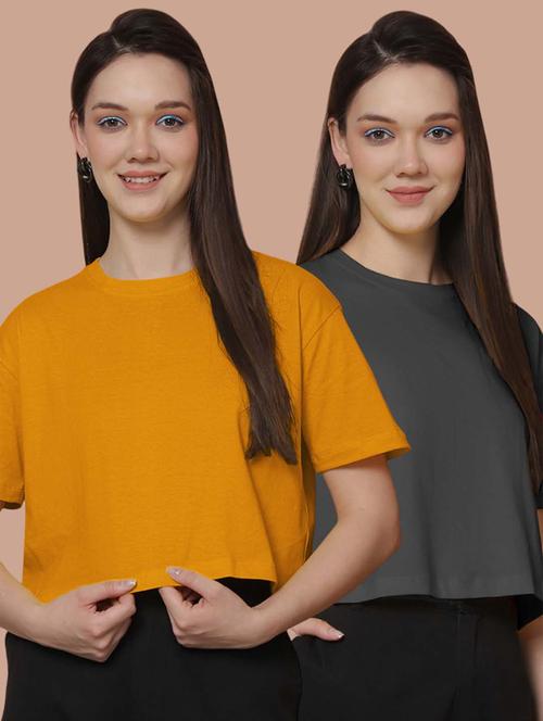 women pack of 2 solid short sleeve crop t-shirt - 21370844 - Very Small Image - 1