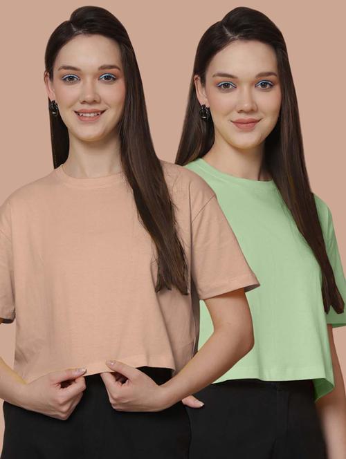 women pack of 2 solid short sleeve crop t-shirt - 21370845 - Very Small Image - 1