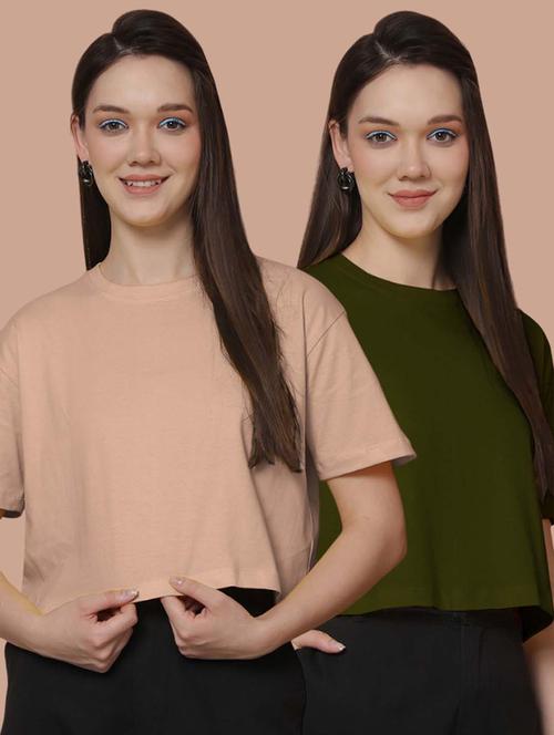 women pack of 2 solid short sleeve crop t-shirt - 21370846 - Very Small Image - 1