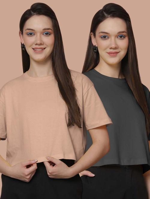 women pack of 2 solid short sleeve crop t-shirt - 21370847 - Very Small Image - 1