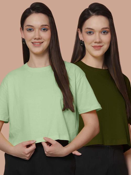 women pack of 2 solid short sleeve crop t-shirt - 21370848 - Very Small Image - 1