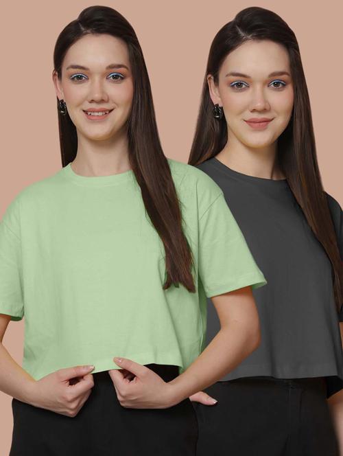 women pack of 2 solid short sleeve crop t-shirt - 21370849 - Very Small Image - 1