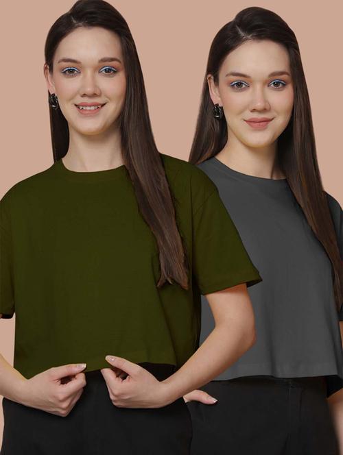women pack of 2 solid short sleeve crop t-shirt - 21370850 - Very Small Image - 1