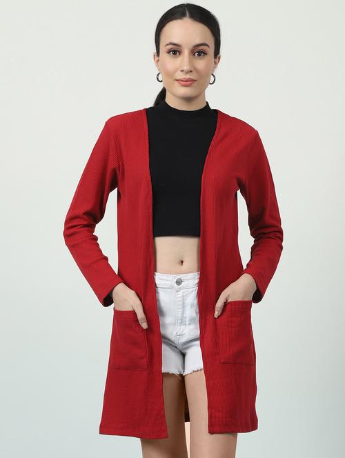 women solid long sleeves long shrug - 21370895 - Very Small Image - 1