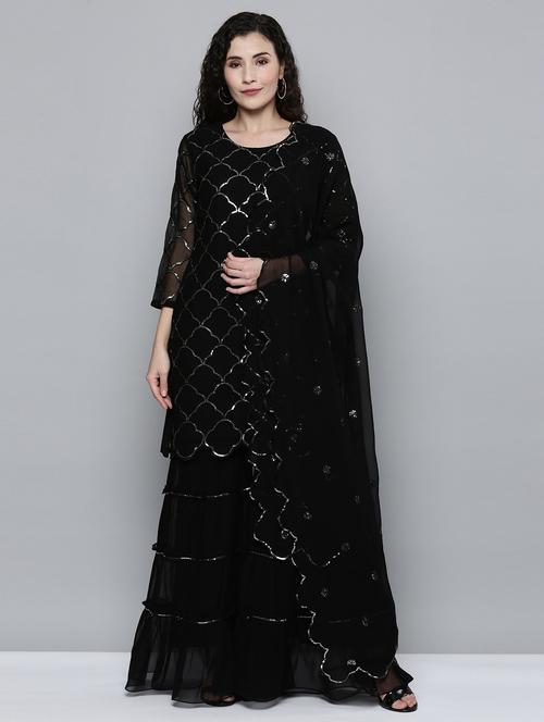 women black kurta sharara set with dupatta - 21371009 - Very Small Image - 1