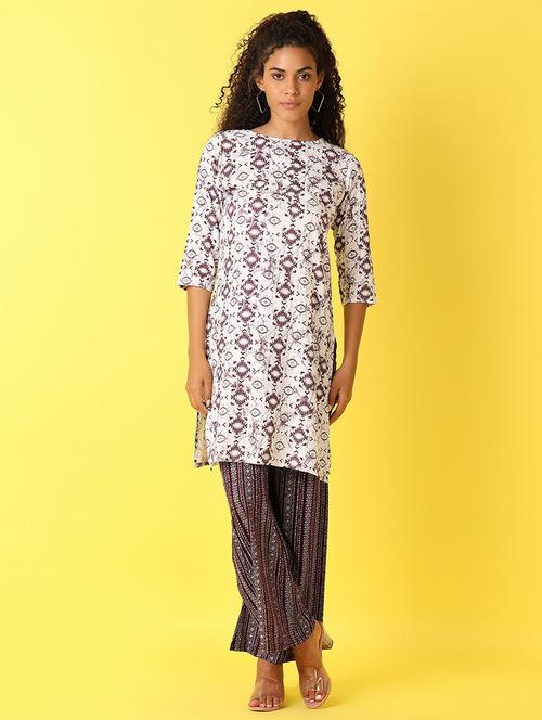 women printed round neck kurta palazzo set  - 21371941 - Very Small Image - 1