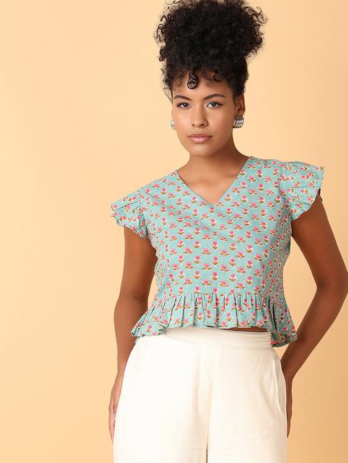 women printed cotton crop top - 21372009 - Very Small Image - 1