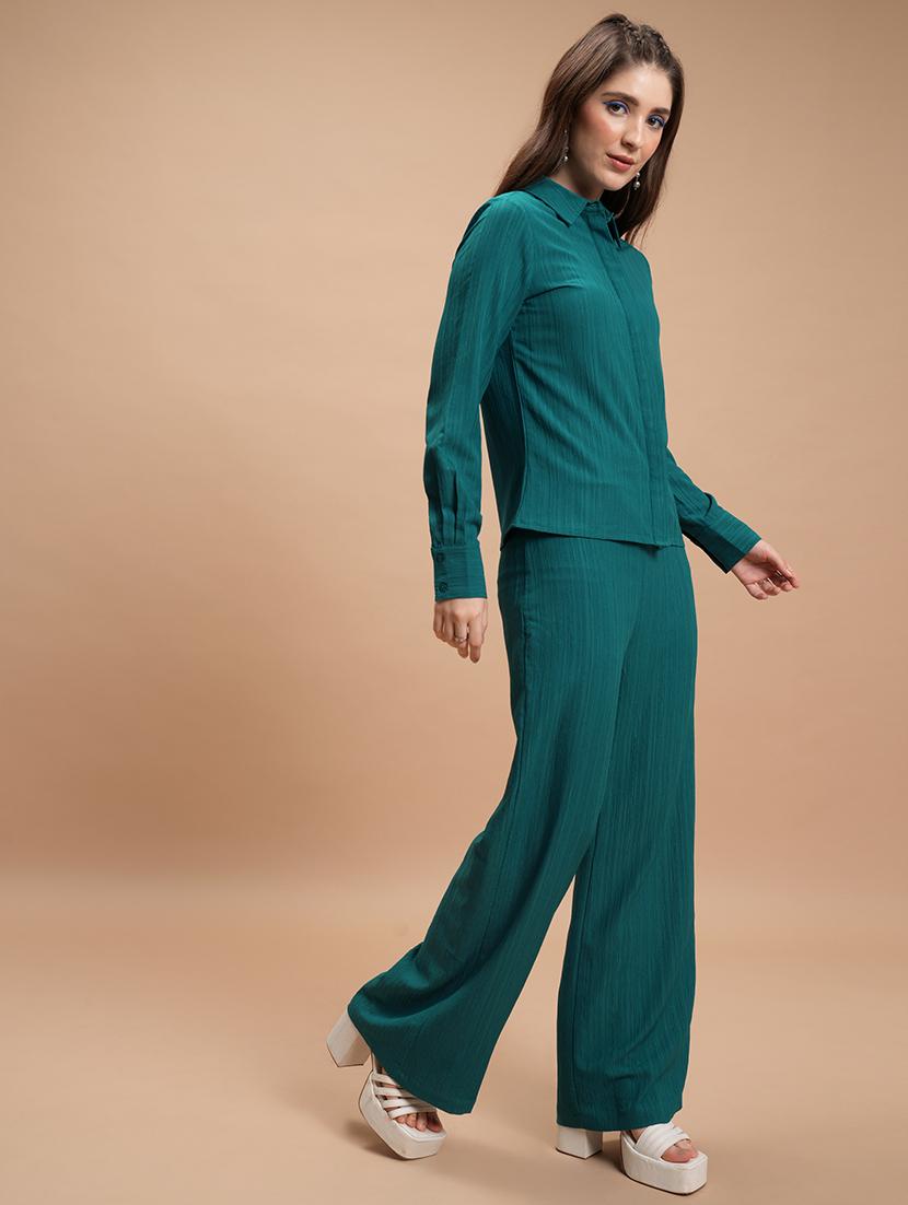 women solid shirt and trouser co-ord set - 21374906 - Standard Image - 2