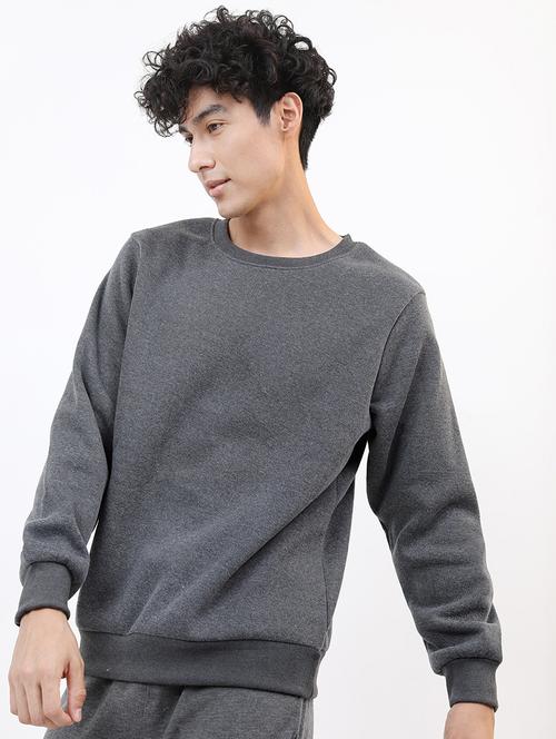 men solid round neck pullover sweatshirt - 21375013 - Very Small Image - 1