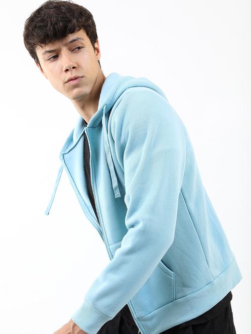 men light blue solid hooded zipper sweatshirt - 21375025 - Very Small Image - 1