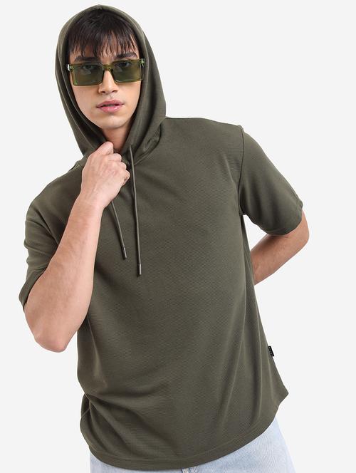 men solid hood neck oversized t-shirt - 21375297 - Very Small Image - 1