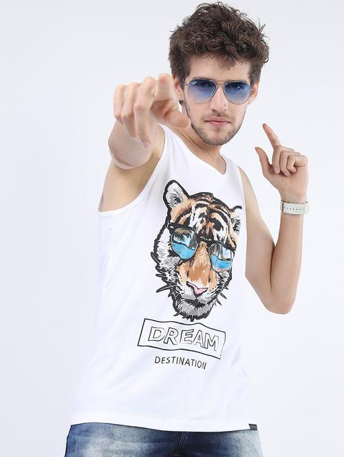 white cotton front print sleeveless t-shirt - 21375415 - Very Small Image - 1