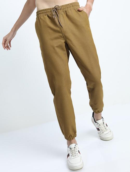 men brown solid mid rise joggers - 21375673 - Very Small Image - 1