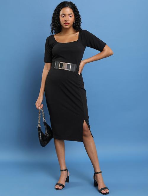 black cotton blend bodycon dress - 21375807 - Very Small Image - 1