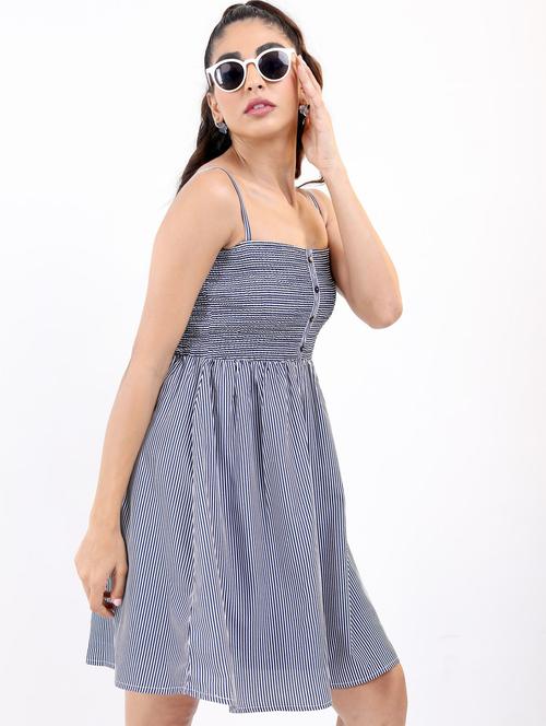 women navy blue striped a-line dress - 21375993 - Very Small Image - 1