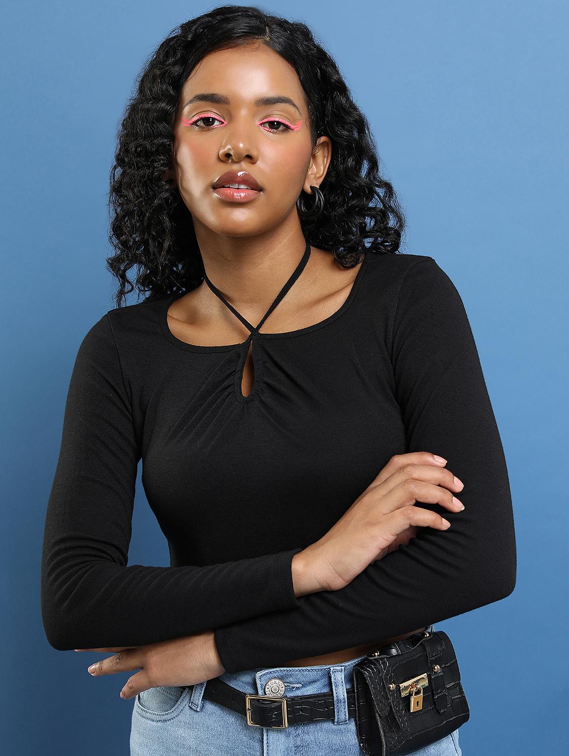 women black cotton blend regular top - 21376265 - Standard Image - 0