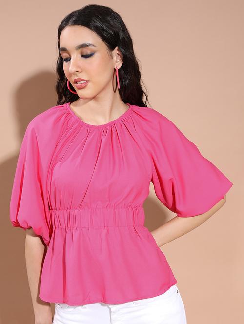 women pink cotton blend peplum top - 21376271 - Very Small Image - 1