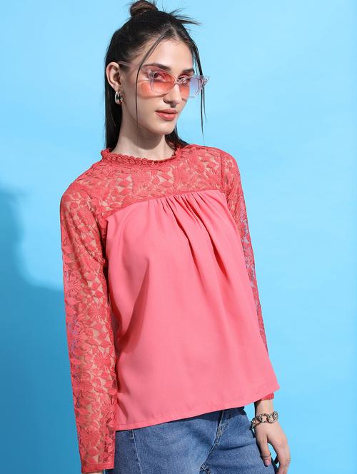 women coral cotton blend regular top - 21376403 - Very Small Image - 1