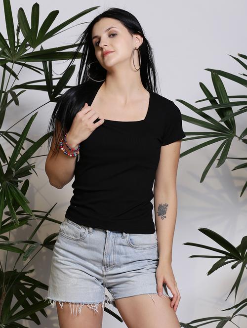 women solid round neck short sleeve top - 21376556 - Very Small Image - 1