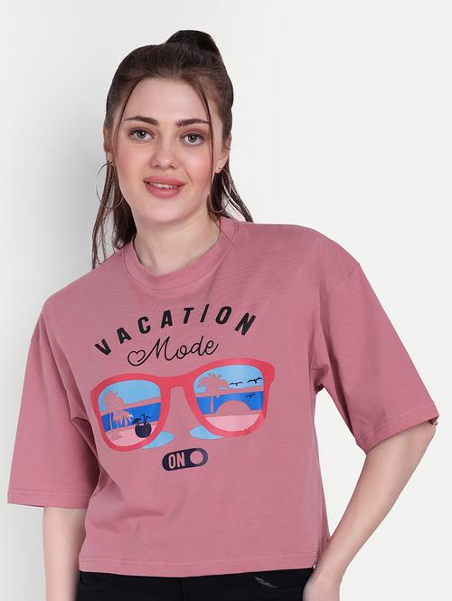 women round neck front print boxy t-shirt - 21377006 - Very Small Image - 1